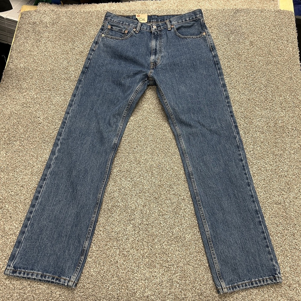 Levis 505 Regular Fit Jeans Mens 33x32 Med Wash Blue Denim Straight Casual